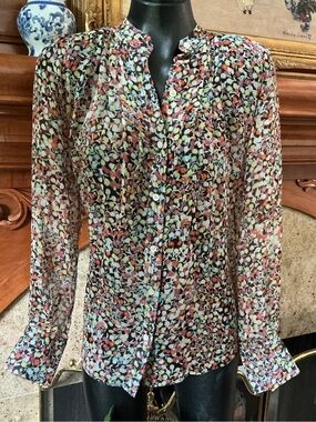 Equipment Floral Button-Front Blouse in Black, Pink, Green, Orange
